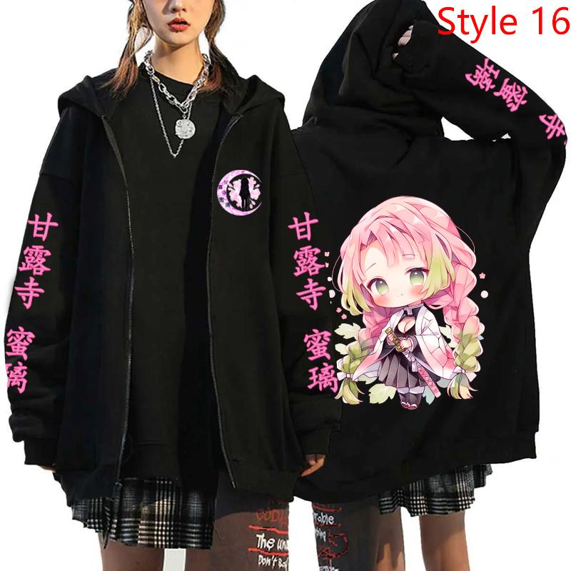 Neue Anime Kanroji Mitsuri Druck Hoodies Cartoon Zip Hoodies Damen Herren Mode Langarm Reißverschluss Pullover Harajuku Sweatshirt