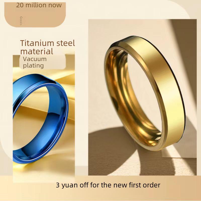 Gold-Plated Stainless Steel Titanium Ring for Women - High-End Blue Love Design