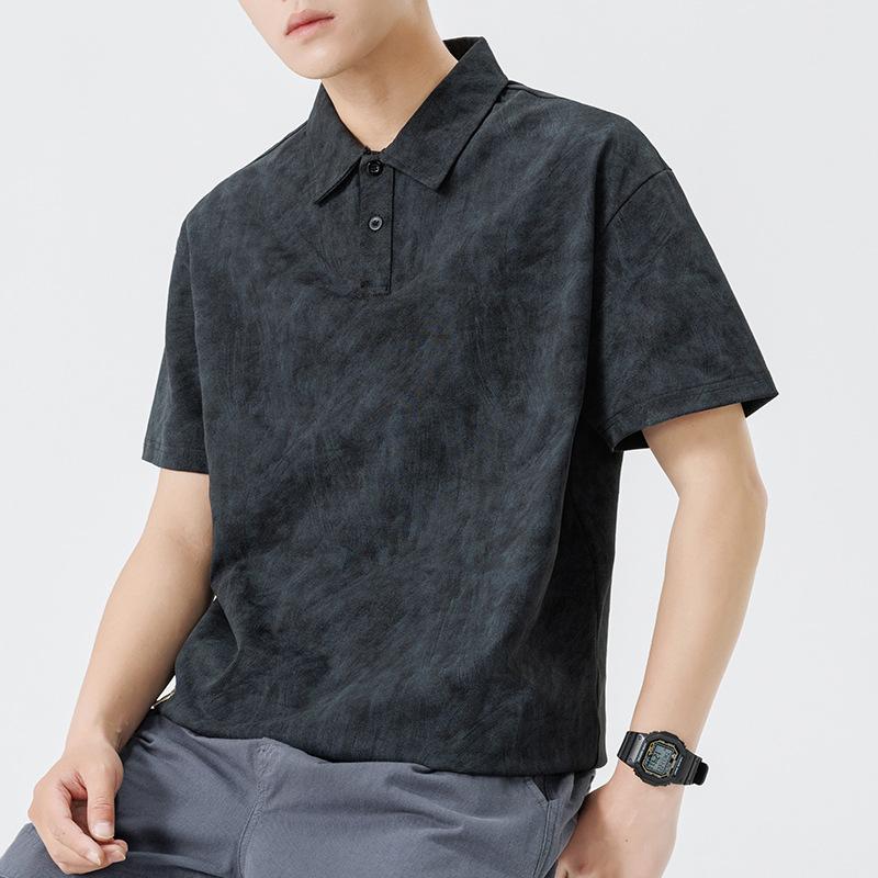 New Summer Lapel Polo Short Sleeve Men Tie-dyeed Old Men Lapel Thin Short T-top