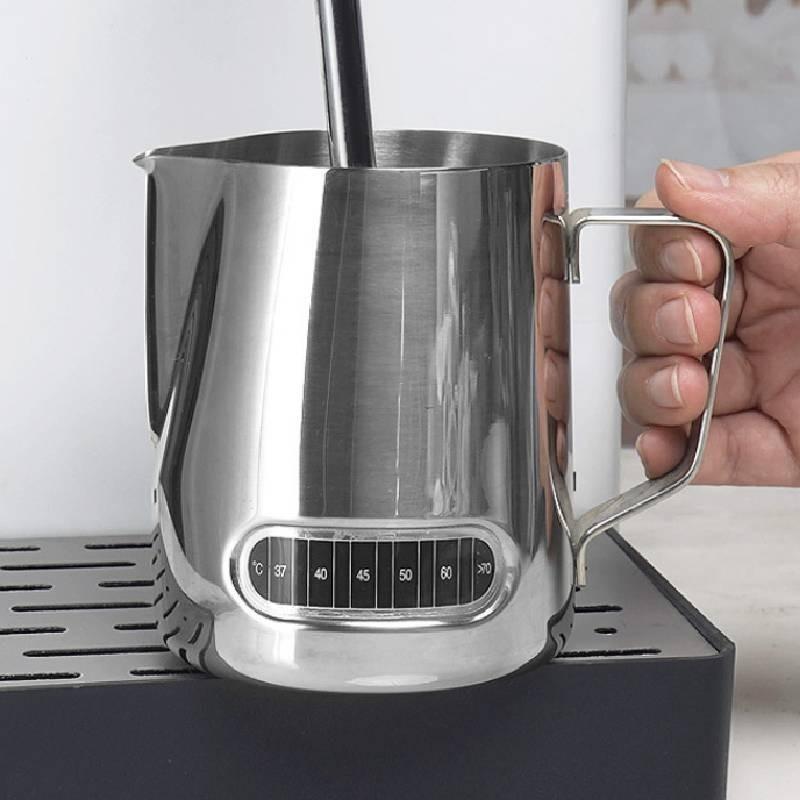 Stainless Milk 600ml Jug Frothing Frother Coffee Latte Container Hermometer