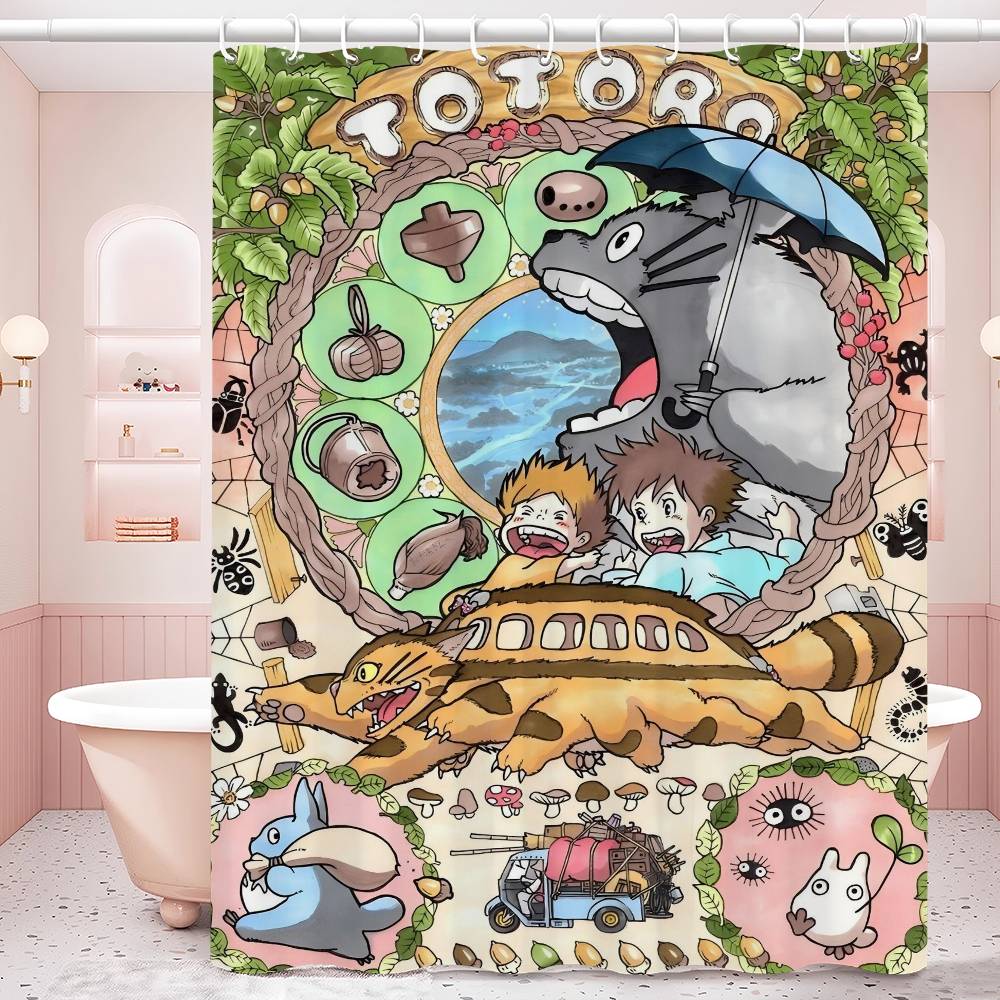 Kawaii T-Totoros Pattern Bathroom Shower Curtain Bathroom Partition Curtain Light Opaque Waterproof Material Bathroom