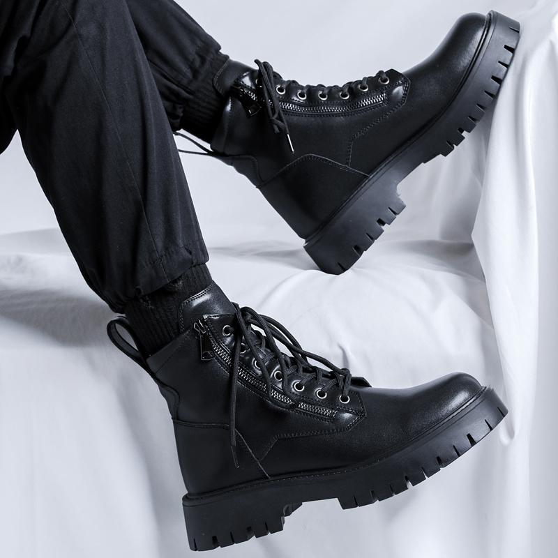 2025 Autumn Winter Thick Base Cloth Mid-Top Boots Men British Trend Boots High-Top Korean Casual Shoes Motorcycle Boots for Men