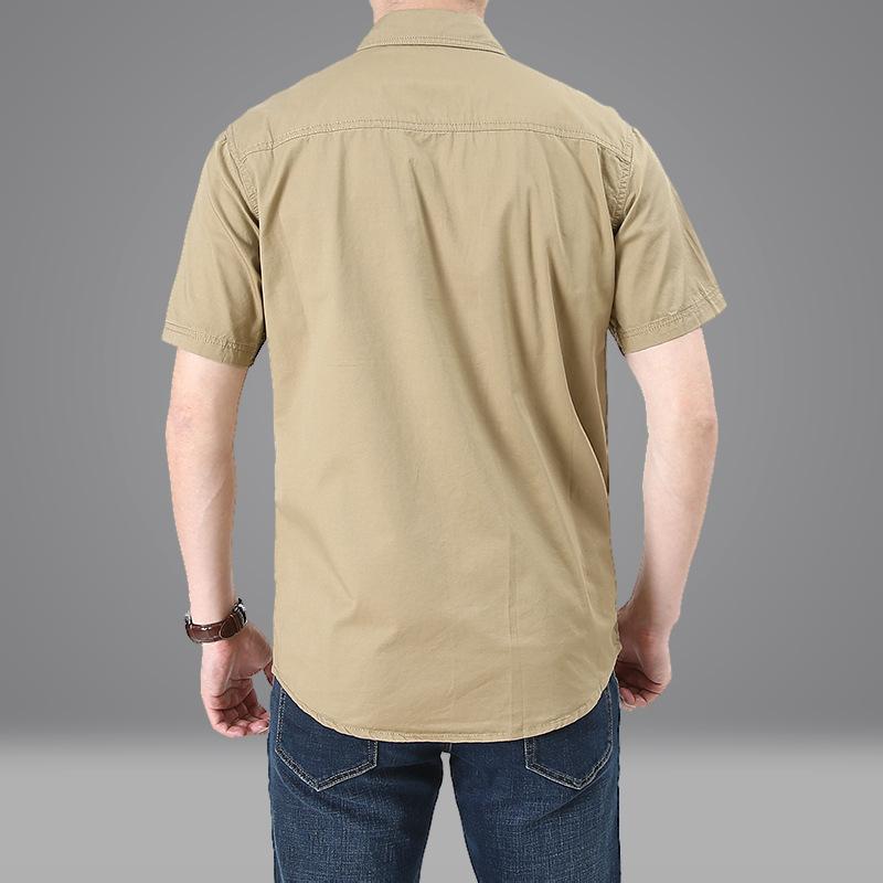 Summer Men's Cotton Shirts Plus Size Tooling Short-Sleeved Polo Shirt T-shirt Business Casual Loose Breathable Absorb Sweat