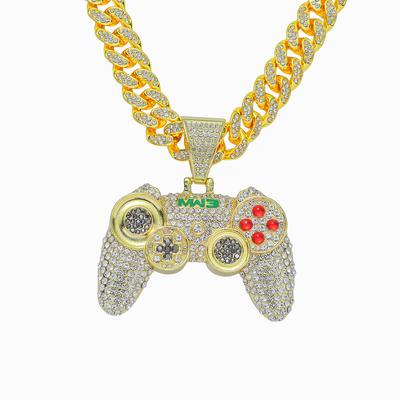 European Hip Hop Alloy Full Diamond Game Machine Pendant Cuban Link Chain Necklace Nightclub Personality Disco Decorative Accessories Decoration