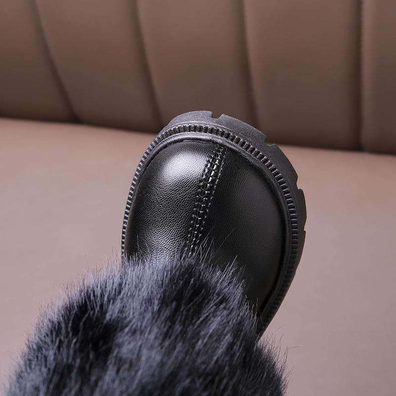 Warme lange Plüsch-Stiefel mit Reißverschluss hinten für Mädchen 2025 Winter Komfort Dicke Sohle Rutschfeste Stiefeletten Modische Unifarbene Kunstpelzstiefel Kind