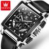 OLEVS 9919 Herrenuhr Mode Quadratisches Zifferblatt Lederarmband Chronograph Wasserdichte Sportuhr Luxus Original Quarz Armbanduhr Mann