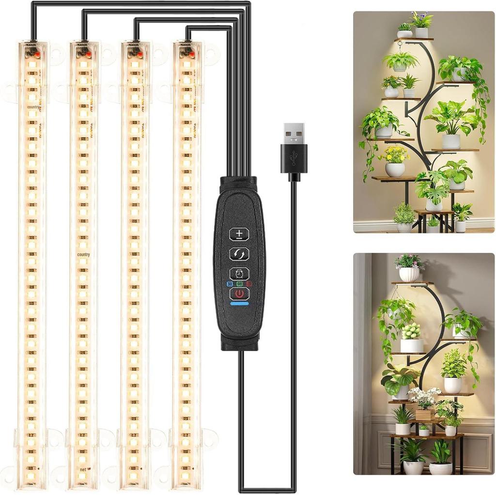 USB Timer Smart Dimming LED Plant Grow Light Strip - Full Spectrum Red and White for Plants and Flowers