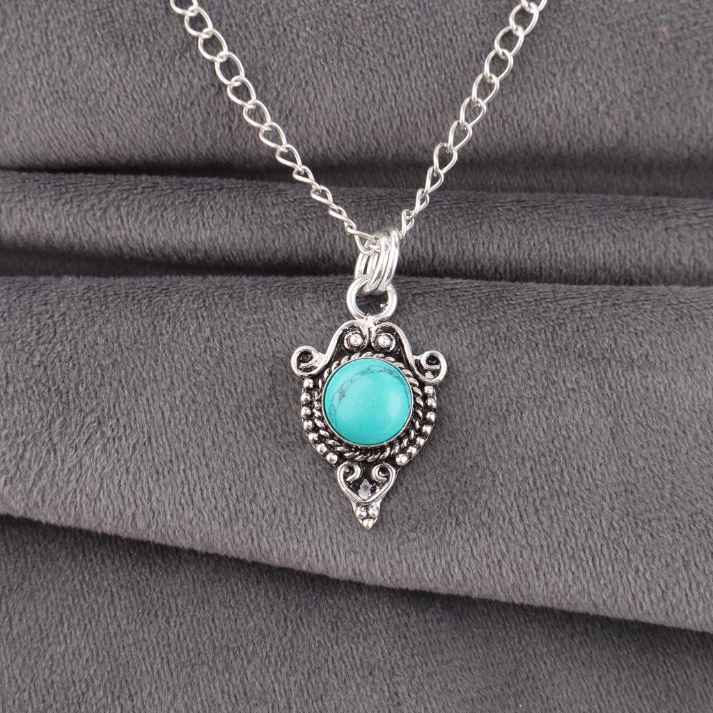 Magnesite Turquoise Gemstone Jewelry, 925 Solid Sterling Silver Pendant, Handmade Silver Pendant For Wedding Gift