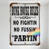 Vintage Bunk House Rules Metal Tin Sign, White Background Black Distressed Text, Rusted Edges, Rainbow Accent, for Man Cave Home