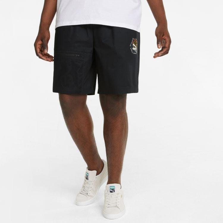 Puma Solid-Color Logo Drawstring Straight-Leg Shorts Men Bottoms Black 536940-01