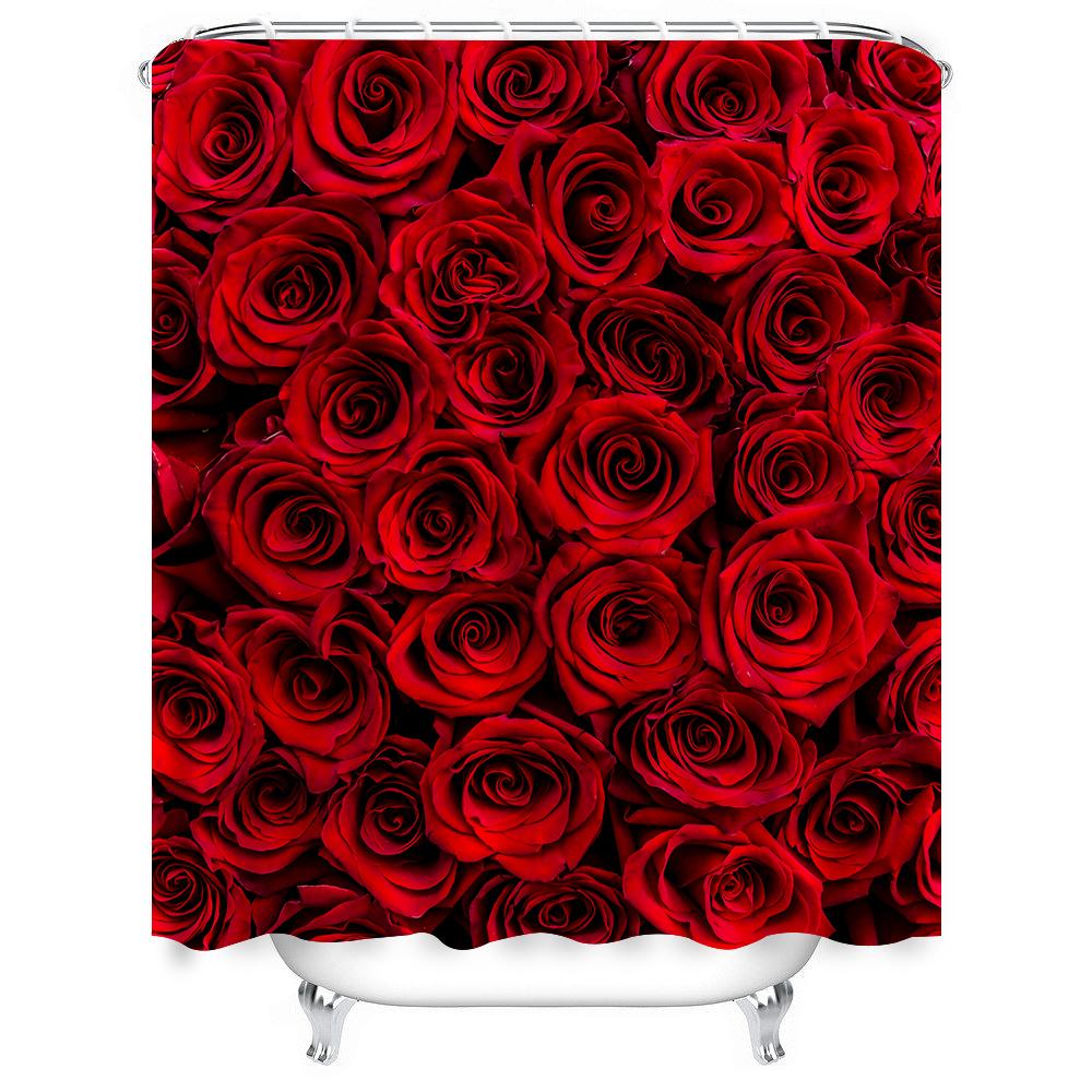 1pc Red Rose Shower Curtain Bathroom Partition Decorative Curtain Machine Washable Rose Print Window Privacy Curtain