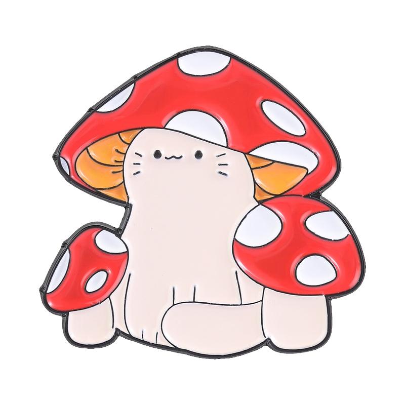 Cat Mushroom House Enamel Pins Kawaii Red Spotted Character Brooches Forest Lapel Badges Fungi Jewelry Gift for Friends
