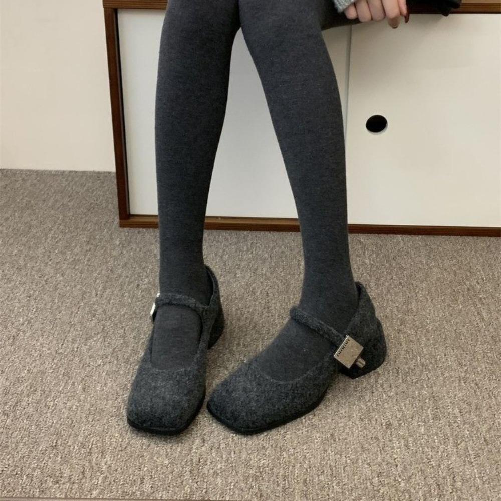 Mary Jane Mao Mao Buty Damskie Zimowe Okrycia Wierzchnie Nowe Francuskie Retro Wełniane Buty na Grubej Podstawie Damskie Z Podszewką z Polarowego Materiału Szpilki