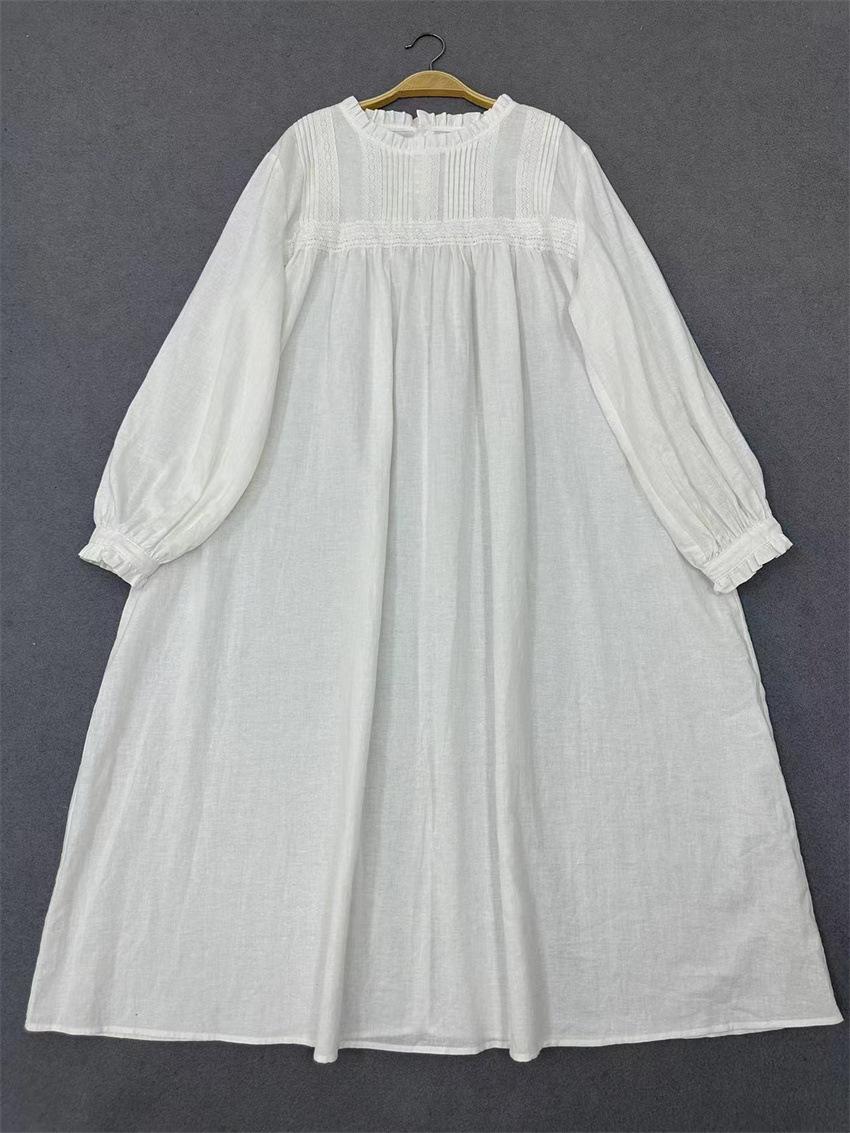 

Johnature Японское женское лесное платье Винтажное гофрированное кружевное свободное простое однотонное осеннее женское платье One Size белый