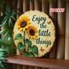 Vintage Sunflower Round Plaque With Butterflies Quote Aluminum Wall Art