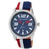 Montre - Joel - Quartz 42 mm - Cadran bleu/blanc index rouges - Bracelet nylon/cuir 22 mm