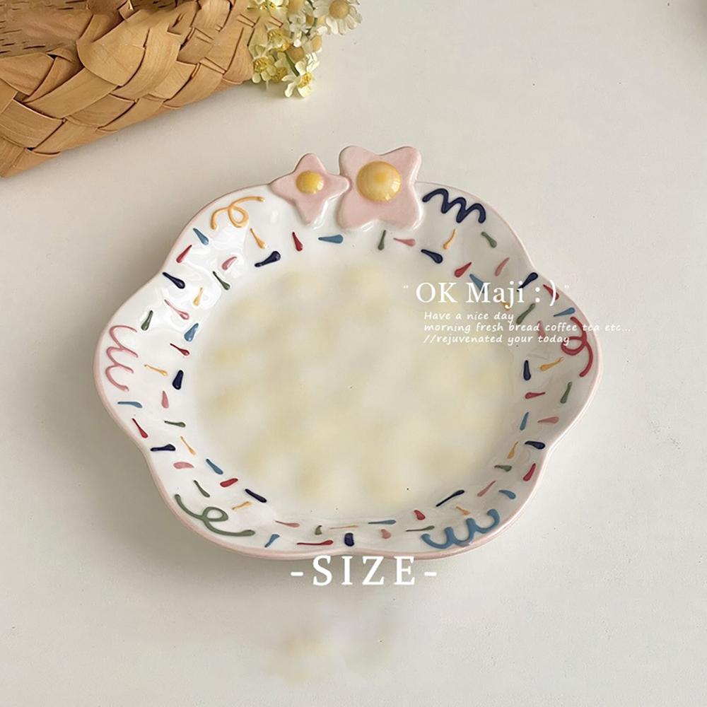 

Hand-Painted Ceramic Plates Cute Floral Rainbow Relief Dish Set Household Kitchen Dining Tableware Breakfast Salad Pasta Plates