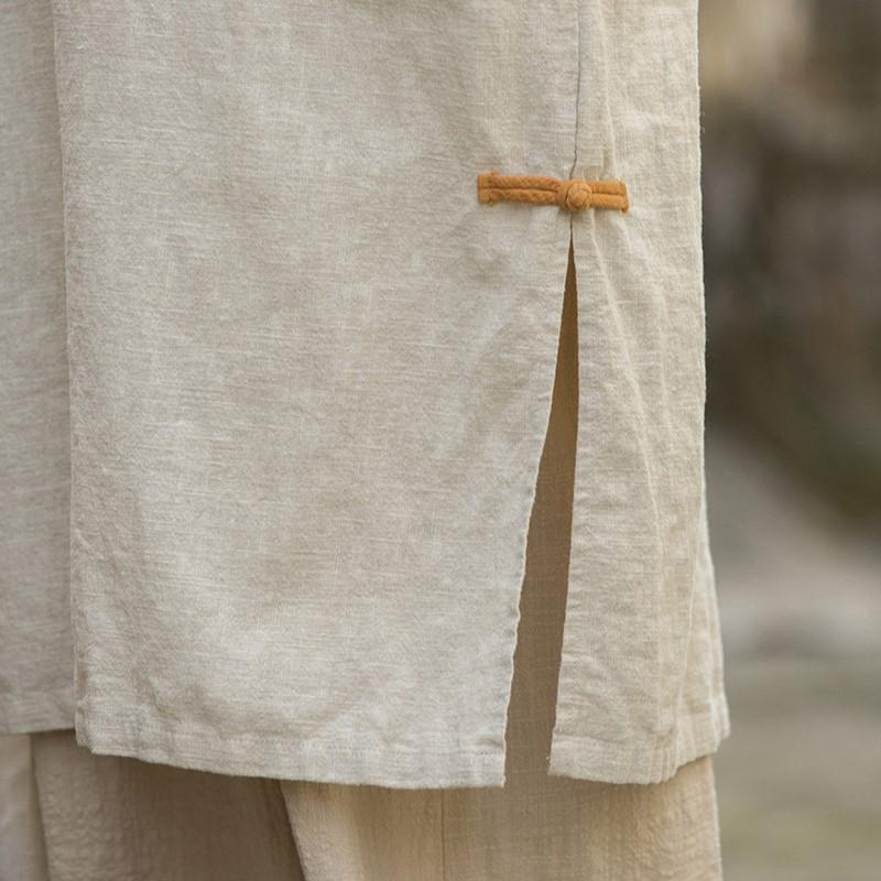 Johnature Women Vintage Dress O-Neck Half Sleeve Solid Color Cloths Summer Loose Button Chinese Style Dres