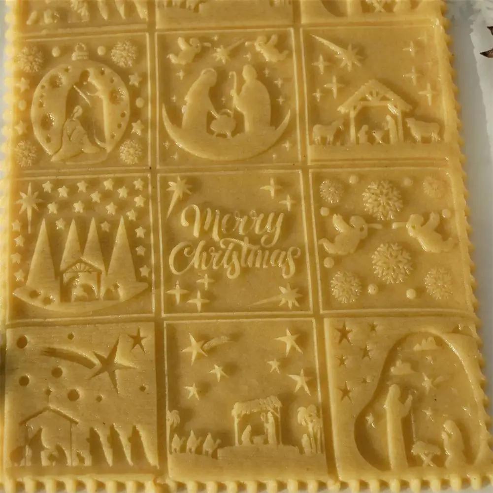 Kitchen Nativity Engraved Rolling Pin Embossed Dough Roller Xmas Cookie Cutter Pastry Christmas Gifts Carved Mold Cookies Natal