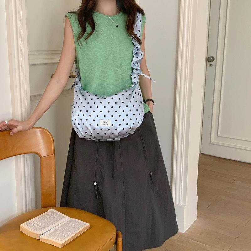 Spring Shimmer Satin Polka Dot Adjustable Shoulder Strap Women's Handbag
