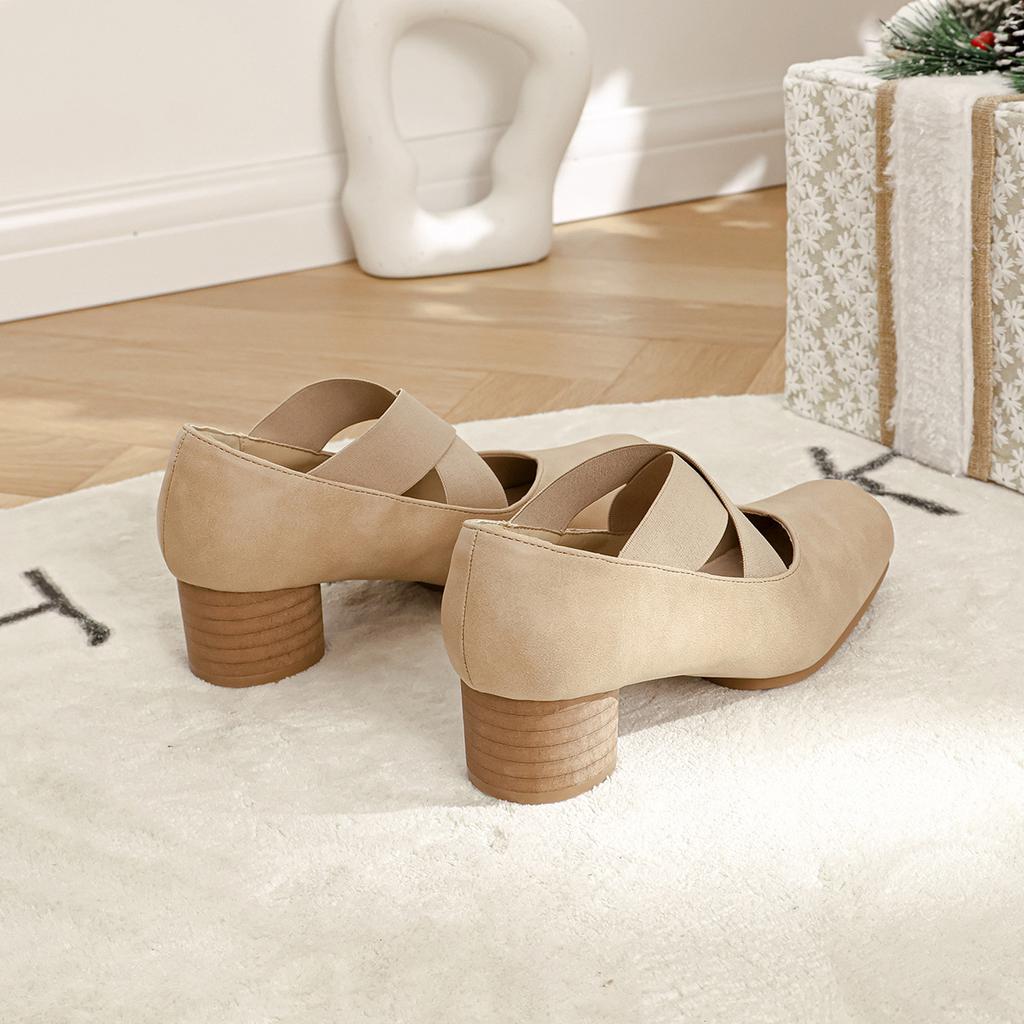 Thick Heel Ballet Shoes Women's Leather Retro Straps Single Shoes 2025 New Shallow Mouth Square Head Fairy Wearing Mary Women's Shoes