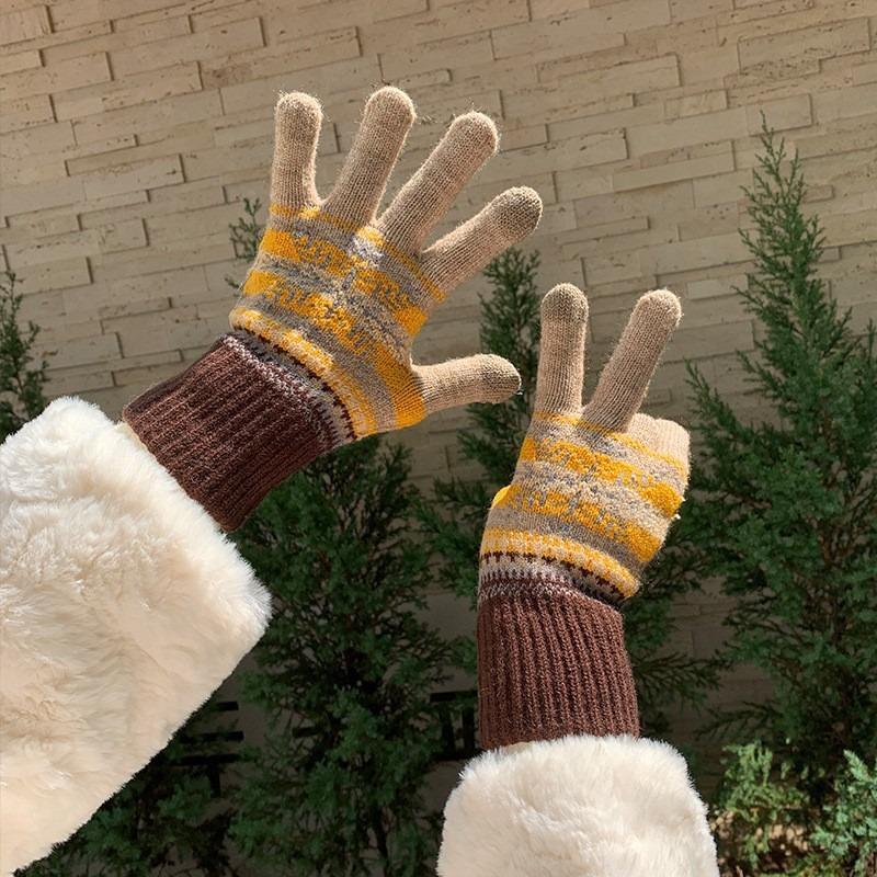 Christmas Wind Gloves Snowflake Winter Female Cute Warm Winter Riding Fleece Thicker Cycling Driving