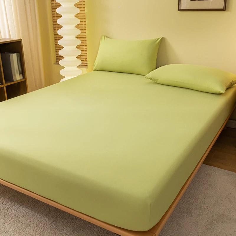 1PC Bed Fitted Sheet Bed Mattress Cover Solid Color Bed Linen Non Slip Mattress Covers Bedsheet Soft and Breathable