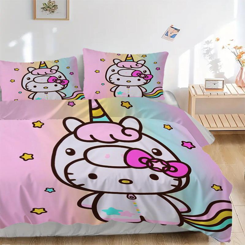 Unicorn Hello Kitty Party Print 3Pcs Bedding Setduvet Cover With 2 Bedropillowcase Home Birthday Gift