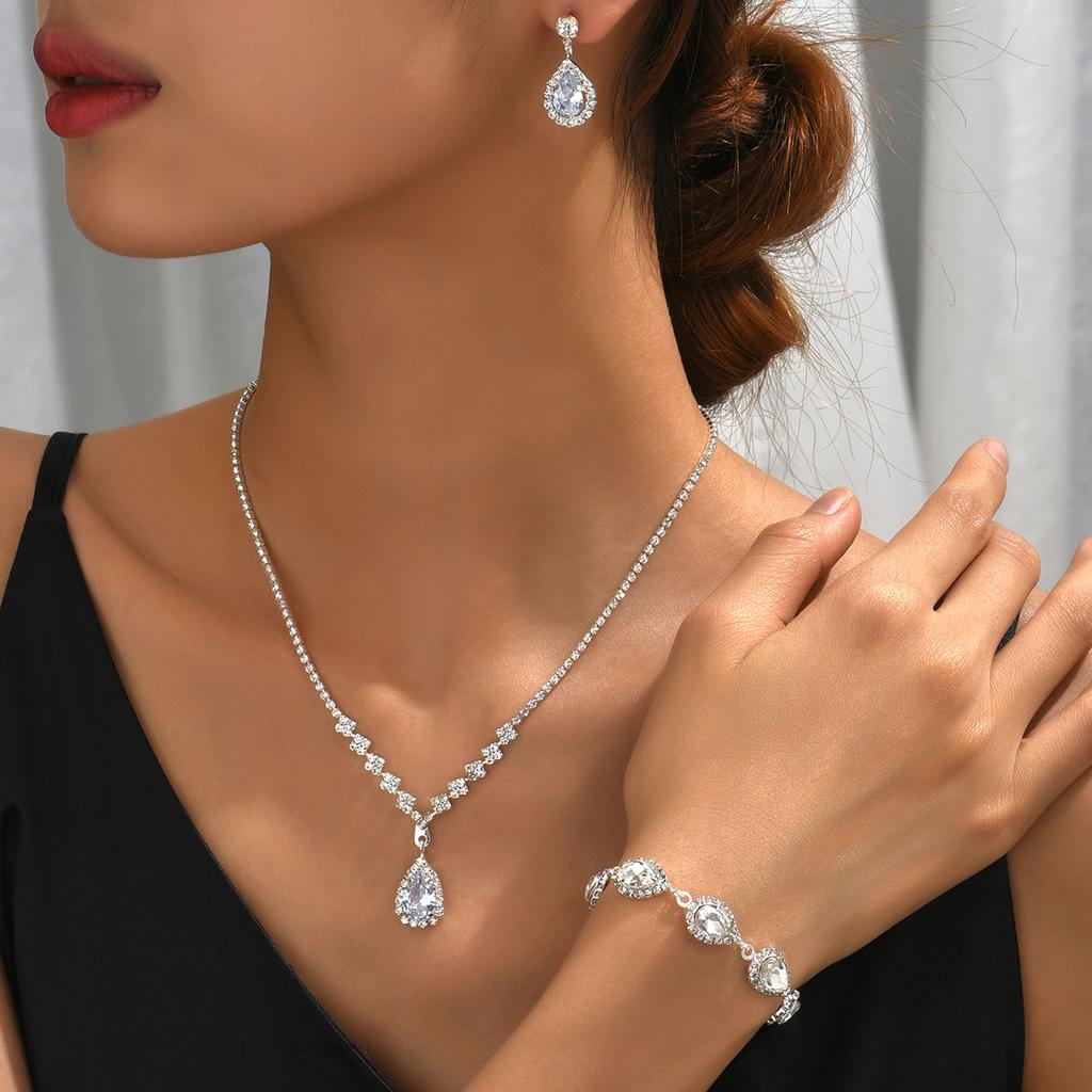 Bridal Three-Piece Jewelry Necklace Earrings Bracelet Women'S Suit Wedding Evening Dress Accessories