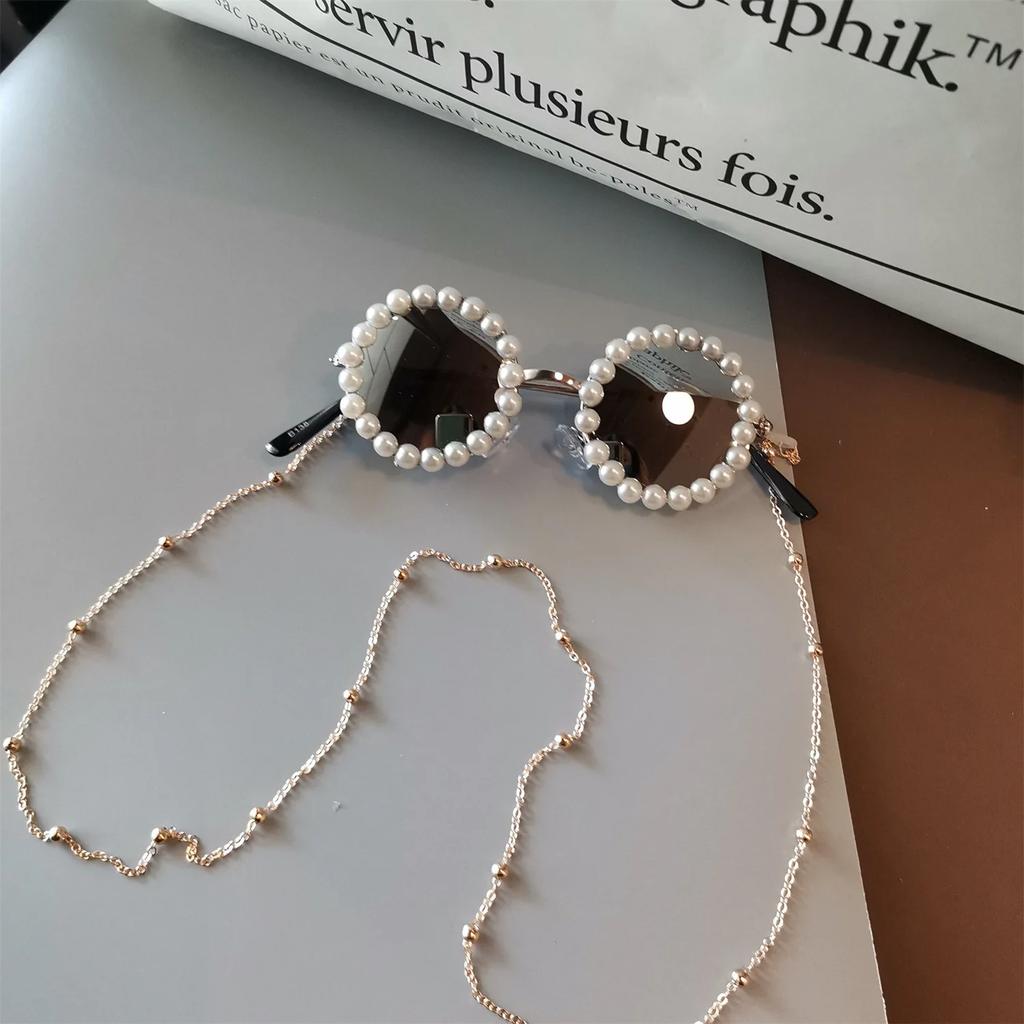 New Luxury Pearl Sun Glasses Women Fashion Metal Frame Round Sun Glasses Designer Imitation Pearl Gradient Sun Glasses UV400