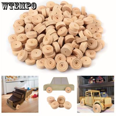 20pcs Wooden Wheels - 1.18 Inches, Treaded Wooden Tires Wheels With 0.14"" Hole - For DIY Wood Craft Projects, Trucks & Car Models