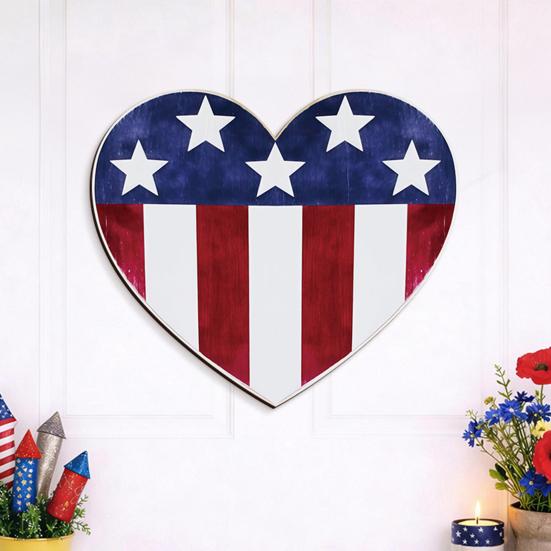Patriotic American Flag Star Wall Sign 4th of July Independence Day Wooden Wall Door Hanger for Home Office Living Room