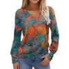 Damenoberteile Langarmmanschetten Button-Up-Hemd V-Ausschnitt Lässiges Lockeres T-Shirt Blumenoberteile
