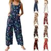 Women's Casual Sleeveless Cotton Jumpsuit with Christmas Print for Holiday Parties and Everyday Wear