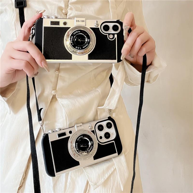 3D Retro Camera Phone Case IPhone 16 Pro Max 17 14 13 S25 S24 Ultra Full Cover Shockproof PC With Strap