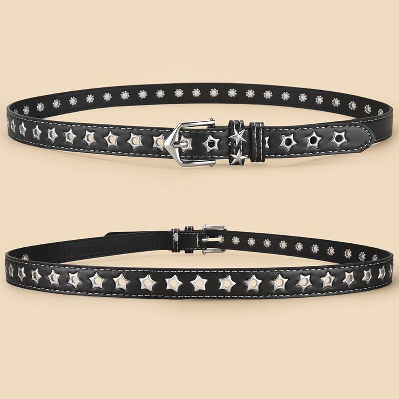 Cintura Punk Moda con Occhielli a Stella Vuota, Classica Fibbia ad Ardiglione Cintura Jeans Designer per Donna, Trendy Streetwear Cintura All-match