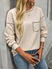 Autumn New Women's Pit Stripe Brushed Solid Color Round Neck Pocket Casual Loose Long Sleeved Streetwear Top