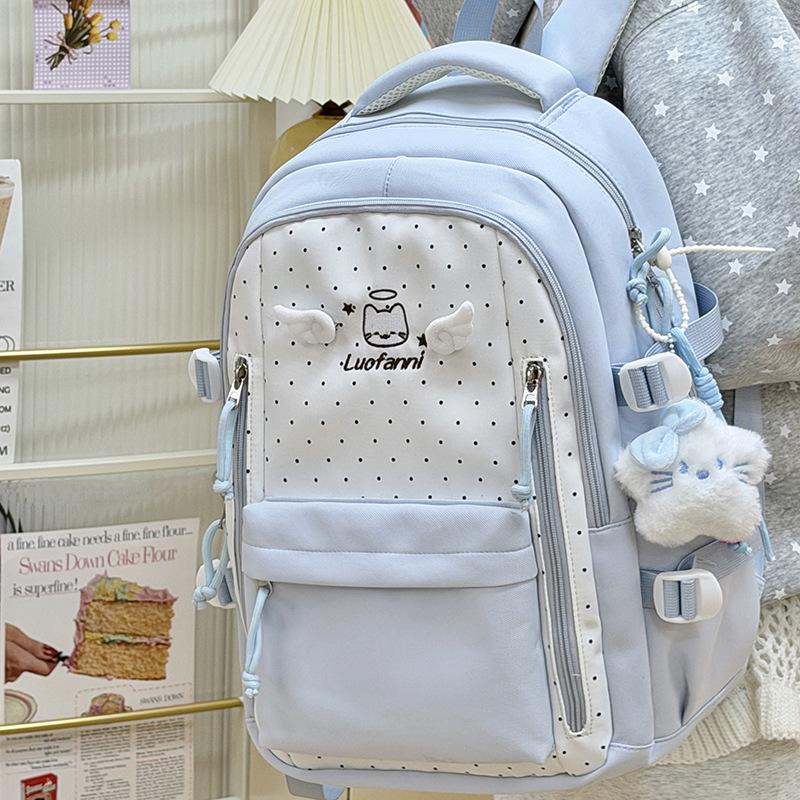 Schoolbagins Sweet and Cute Polka Dot Backpack Female Junior High School Student Schoolbag Female Large Capacity Travel Backpack