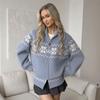 Retro Color Block Jacquard Knit Cardigan for Women