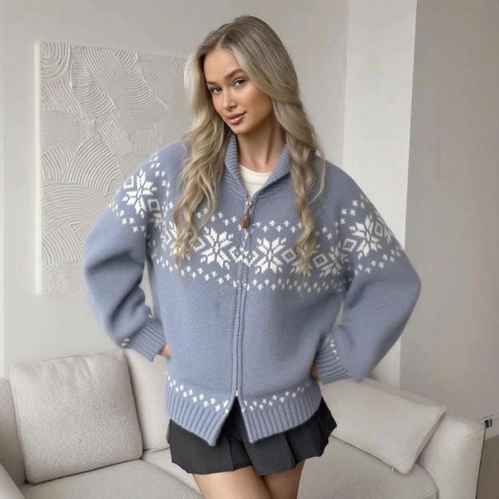 Retro Color Block Jacquard Knit Cardigan for Women