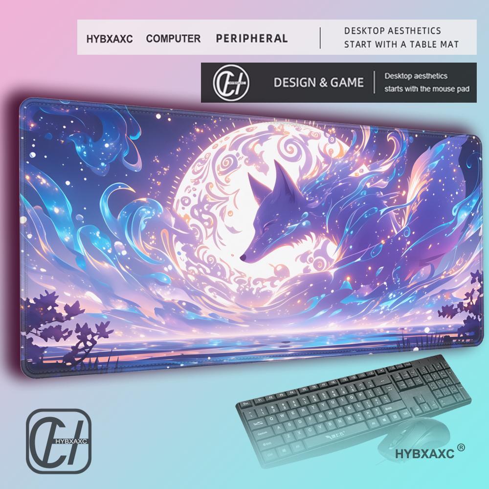 HYBXAXC Mouse Pad Anime Fox Gamer Pink Purple Star Large Gaming Mousepad Table Accessories Nonslip Mausepad Kawaii Desk Mat