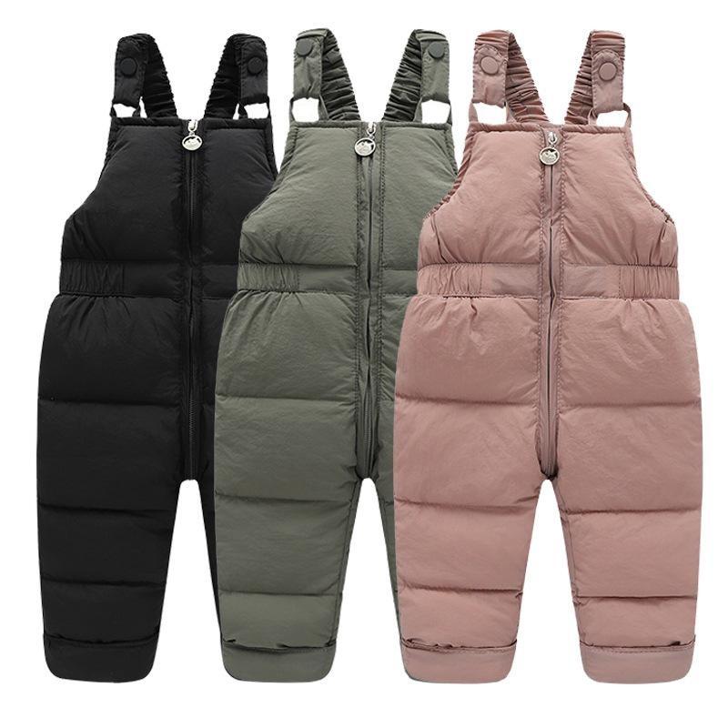 Warm Winter Baby Boys Overalls Down Pants Children Thick Pant Girls Boys Warm Trousers Kids Leggings Toddler Overalls Black Pink Green