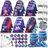 Sadnyy 140 Pcs Space Party Favors Outer Space Gift Bulk Galaxy Drawstring Backpack with Silicone Bracelet Straws Keychains Pin Badges Stickers for