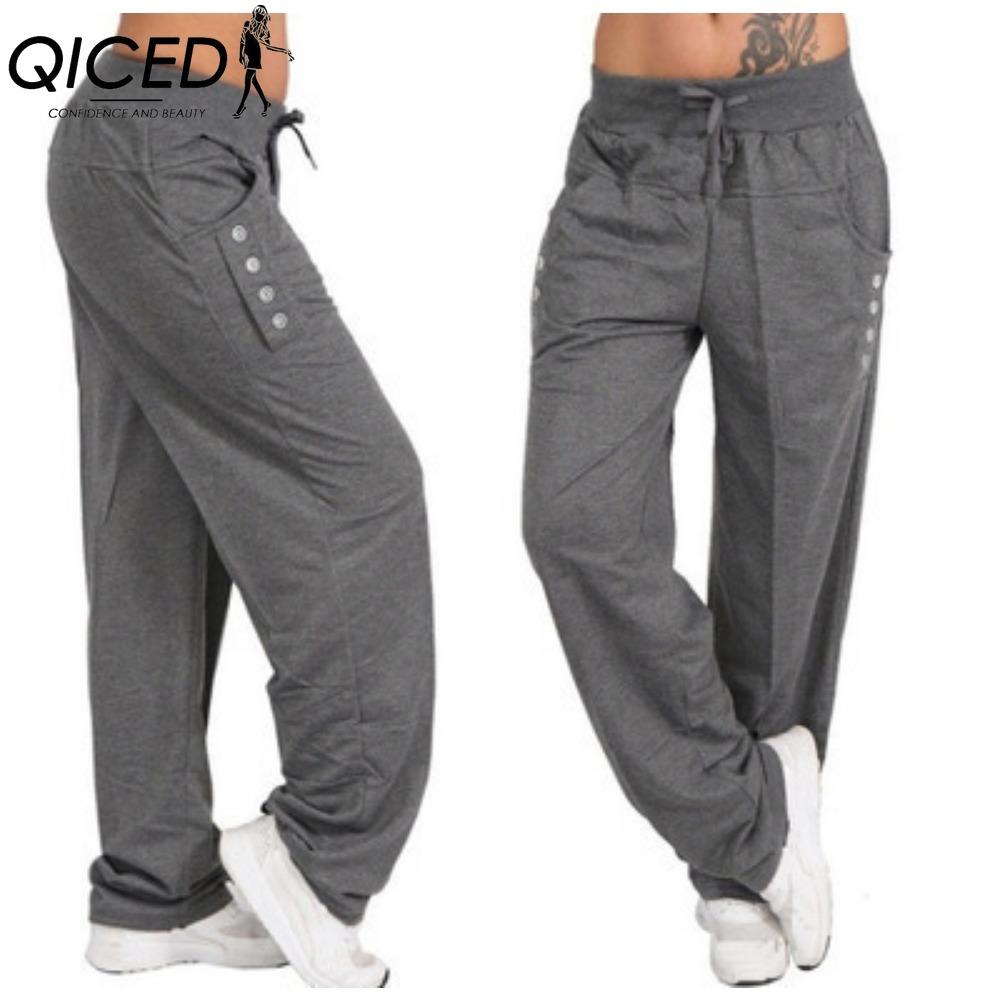 QICED Damenmode, lässig, einfarbig, bedruckt, Hosen und Caprihosen