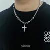 Unisex Hip Hop Zircon Cross Necklace Titanium Steel Splicing Chain Punk  Pendant for Man Woman