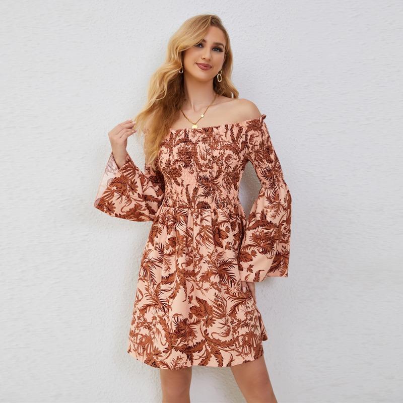 Летние повседневные платья с открытыми плечами для женщин Платье с цветочным принтом — фото 7