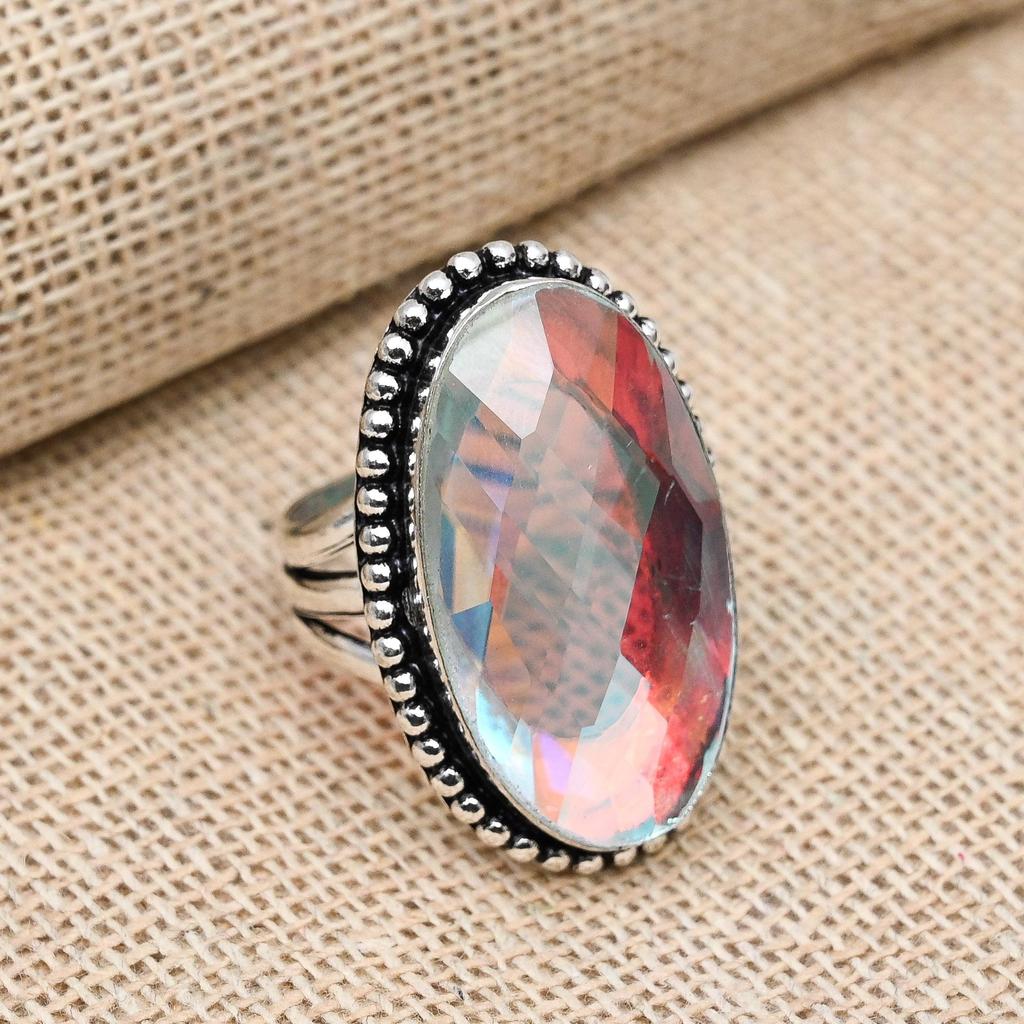 Solid 925 argint curcubeu Mystic Topaz Gemstone Inel de designer lucrat manual Bijuterii lucrate manual