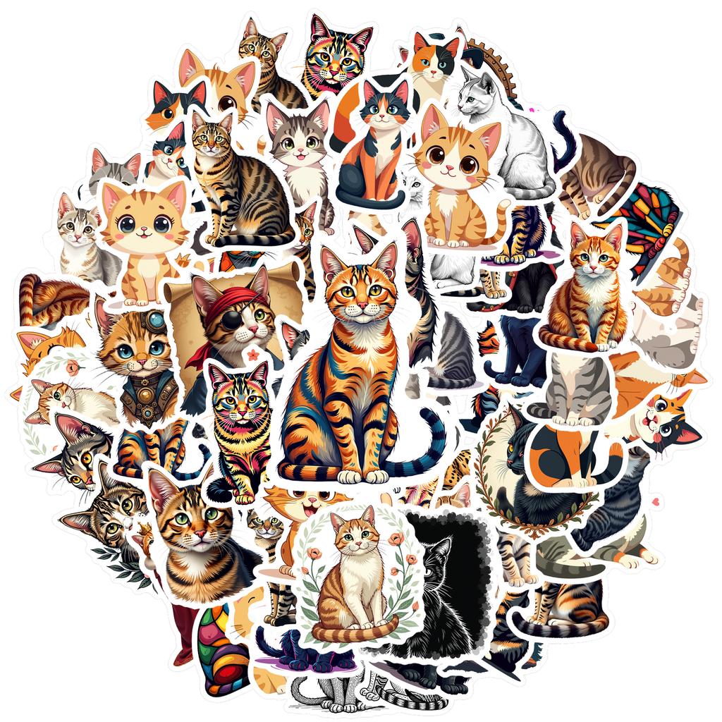 35-70pcs Lifelike Cat Stickers Cute Meow Style Graffiti Waterproof Decoration Diy Luggage Computer Phone Skateboard Sticker