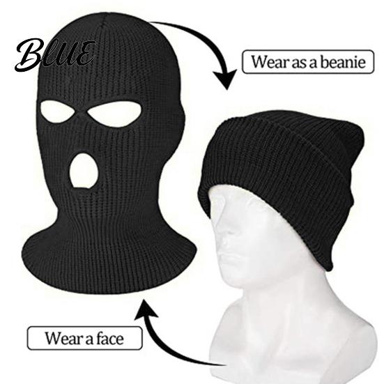 Knitted Winter Beanie Knit Hat 3-Holes Cold Solid Color Cycling Headgear Weather Insulated Thermal Outdoor