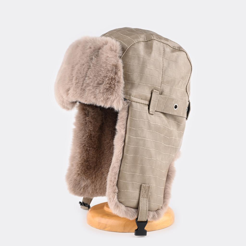 Leder-Pilotenmütze für Herren und Damen, verdickte warme Wintermütze zum Radfahren mit Ohrenschutz, Lederverschluss, Lokomotiv-Kälteschutzmütze, feuchtigkeitsabweisend